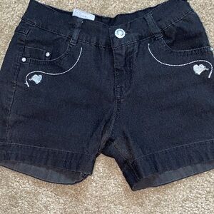 Black Jean Shorts with Heart Embroidery